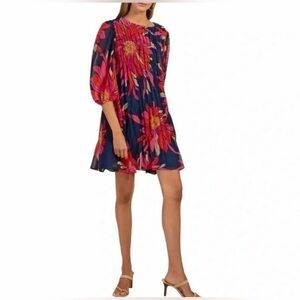 Trina Turk Silvery Dress Navy and Pink Floral Dress Size Small